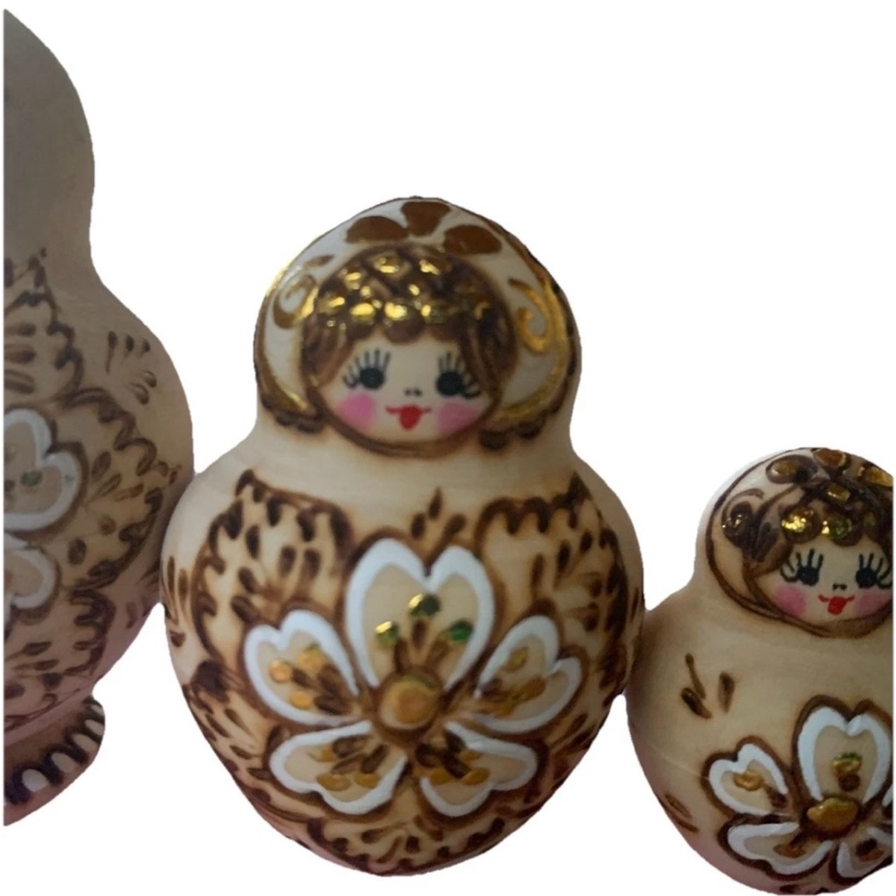 Handcrafted Gold and Cream Matryoshka Doll - Picture 4 of 6